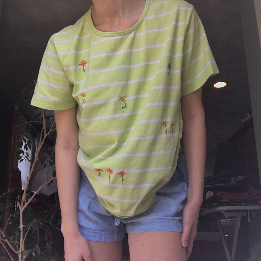 Vintage | Striped Top with Embroidered Flowers